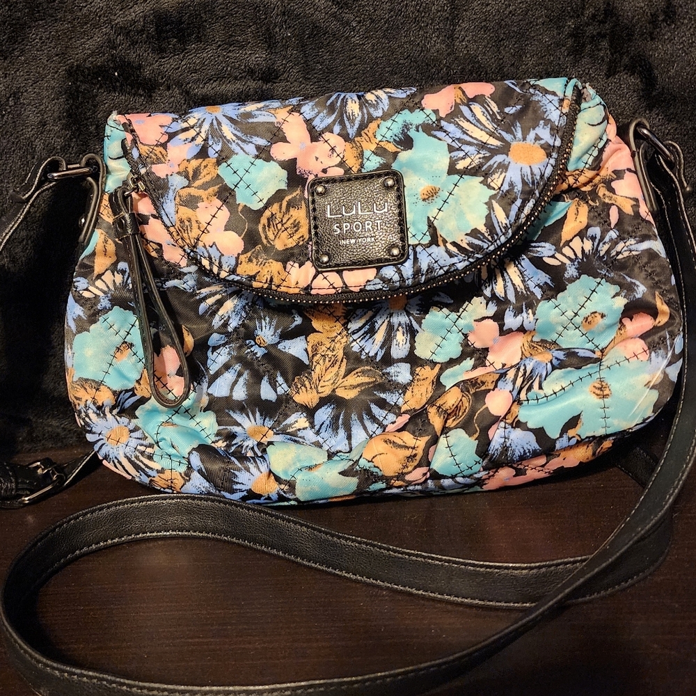 Lulu Sport New York Floral Quilted Crossbody Bag - Black, Blue, Pink